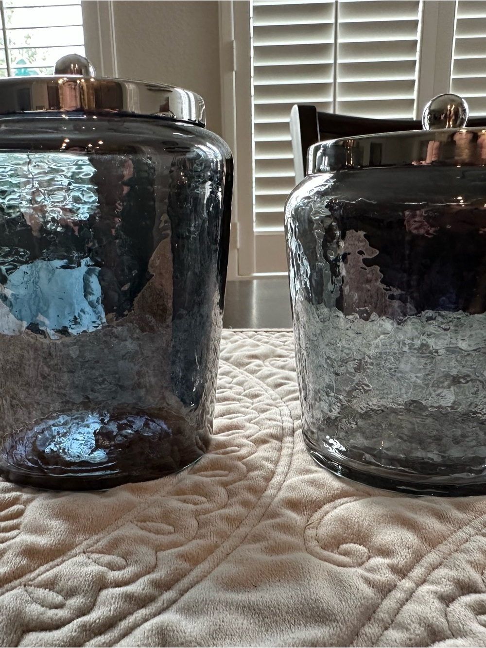 Set of Smoky Glass Apothecary Jars with Silver Lids - Home Accents